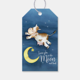 Whimsy waterverf art koe die over de maan springt cadeaulabel