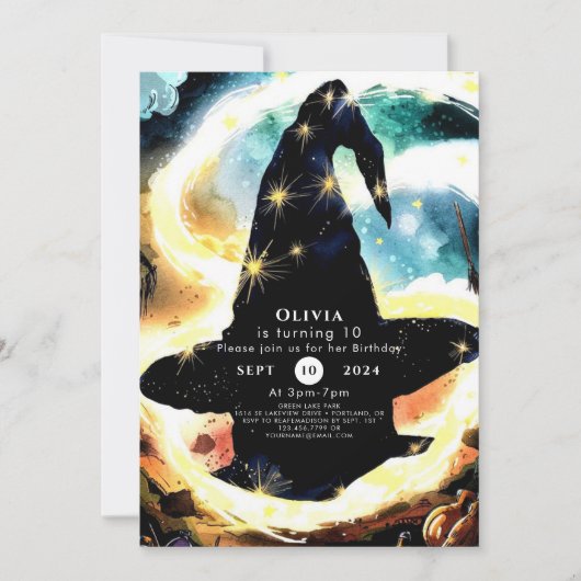 Whimsy Waterverf Fun Wizard Verjaardag Kaart (Voorkant)