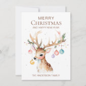 Whimsy Waterverf Kerstmis Ornament Rendier Flat Feestdagenkaart (Voorkant)