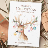 Whimsy Waterverf Kerstmis Ornament Rendier Flat Feestdagenkaart