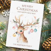 Whimsy Waterverf Kerstmis Ornament Rendier Flat Feestdagenkaart