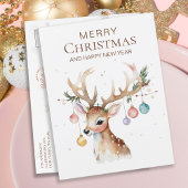 Whimsy Waterverf Rendieren met Kerstmis Ornament Briefkaart