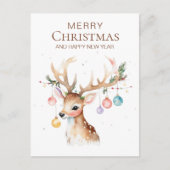 Whimsy Waterverf Rendieren met Kerstmis Ornament Briefkaart (Voorkant)