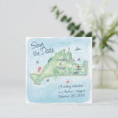 Whimsy Waterverf Wedding Map of Marthas Vineyard Save The Date (Staand voorkant)