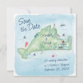 Whimsy Waterverf Wedding Map of Marthas Vineyard Save The Date (Voorkant)