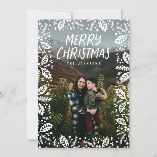 Whimsy White Holly Border met Kerstmis Feestdagenkaart (Voorkant)