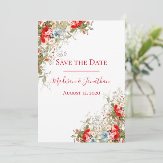  Whimsy Wild Flowers Script Weddenschap Save The Date (Staand voorkant)
