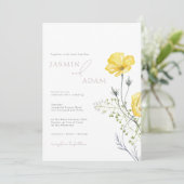 Whimsy Wildflower Mosterd Geel Monogram Bruiloft Kaart (Staand voorkant)