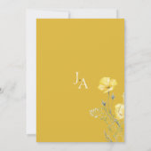 Whimsy Wildflower Mosterd Geel Monogram Bruiloft Kaart (Achterkant)