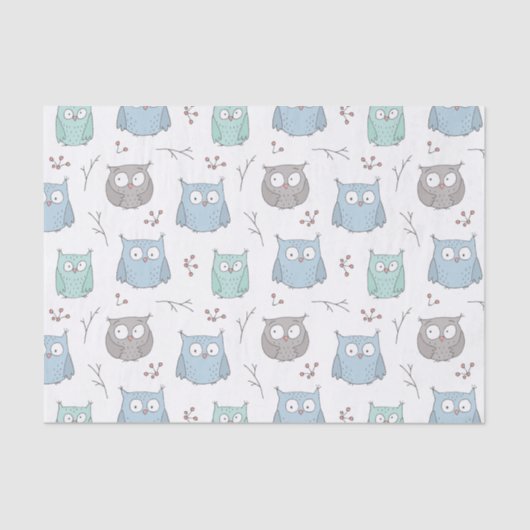 Whimsy Winter Owls Pattern Tissue Paper Tissuepapier (Voorkant)