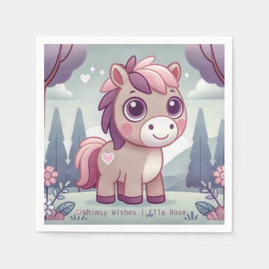 Whimsy Wishes Roze Pony Personaliseren Party Serve Servet (Voorkant)