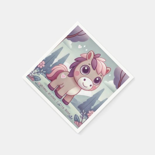 Whimsy Wishes Roze Pony Personaliseren Party Serve Servet (Hoek)
