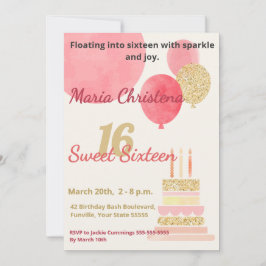 Whimsy & Wishes Sweet 16 Birthday Party Kaart