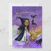 Whimsy Witch, Pumpkin & Candy Corn Halloween Party Kaart (Voorkant)