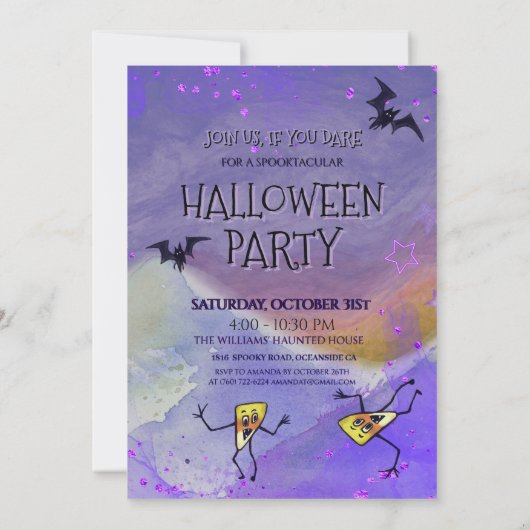 Whimsy Witch, Pumpkin & Candy Corn Halloween Party Kaart (Achterkant)