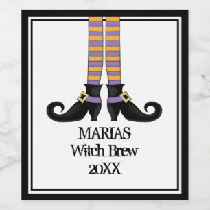 Whimsy Witch Shoes met Paarse en Oranje stripe Wijn Etiket