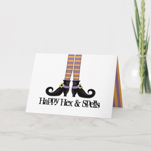 Whimsy Witch Shoes met Paarse en Oranje stripes Kaart (Voorkant)
