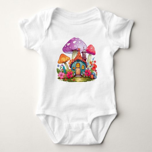 Whimsy Wonderland Mushroom House Baby Bodysuit (Voorkant)