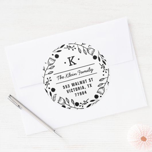 Whimsy Wreath Monogram Adres Sticker (Envelop)