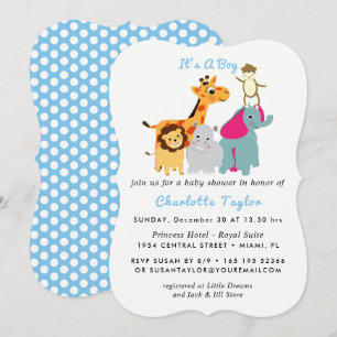 Whimsy Zoo Animals Cute Boys Baby shower nodigt ui Kaart