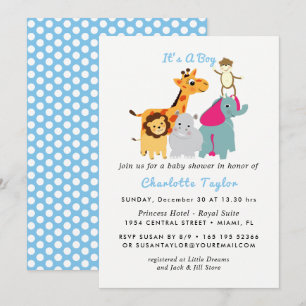 Whimsy Zoo Animals Cute Boys Baby shower nodigt ui Kaart