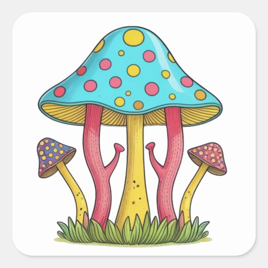 Whimsydale paddenstoelen vierkante sticker (Voorkant)