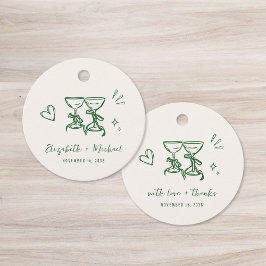 Whimtige handgetekende groene crèmekleurige trouw- bedankjes labels