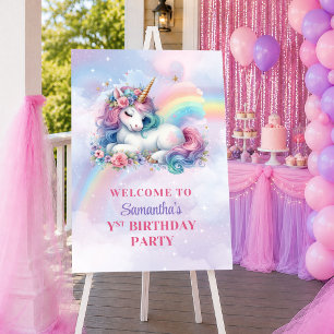 Whimun Unicorn Roze Paars Meisje Verjaardag Welkom Poster