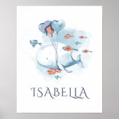 Whimvische Waterkleur Walvis en Vissen Poster (Voorkant)