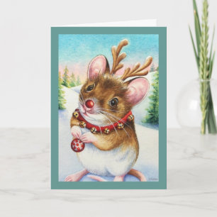 Whimvolle Noordpool Rendier Muis Watercolor Kunst Kaart