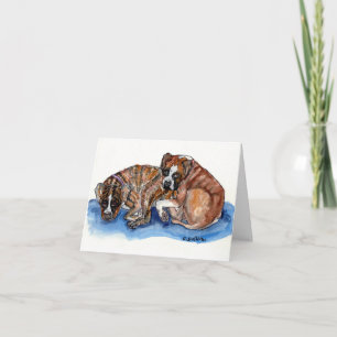 whimwaterverf 2 boxerhonden + lief bericht  bedankkaart