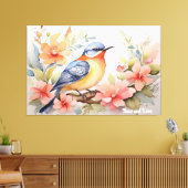Whimwaterverf Vogel Bloemenkunst  Canvas Afdruk (Insitu (Woonkamer))