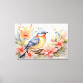 Whimwaterverf Vogel Bloemenkunst Canvas Afdruk (Voorkant)