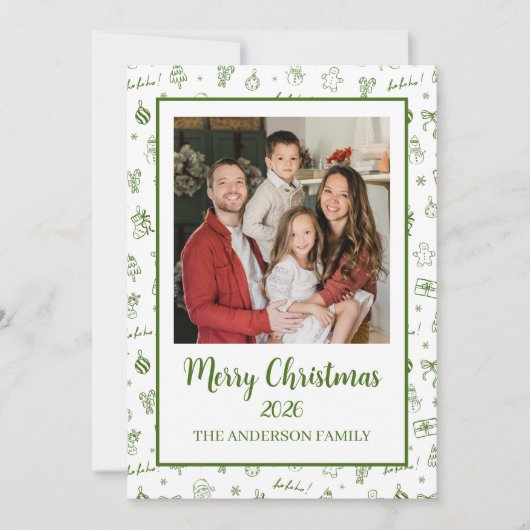 Whimwhams Hand Getekende Doodle Groen Feestdagenkaart (Voorkant)