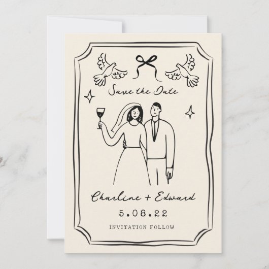 Whimwhams Handgetekende Doodle  Save The Date (Voorkant)