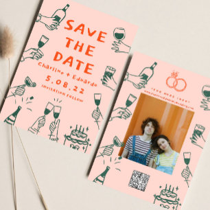 Whimwhams Handgetekende Funky Retro Hedendaags Save The Date