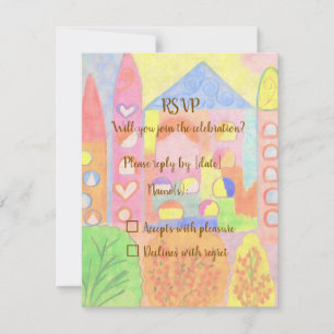 Whimwhams Pastelkleurig Sprookjeskasteel RSVP-kaar RSVP Kaartje