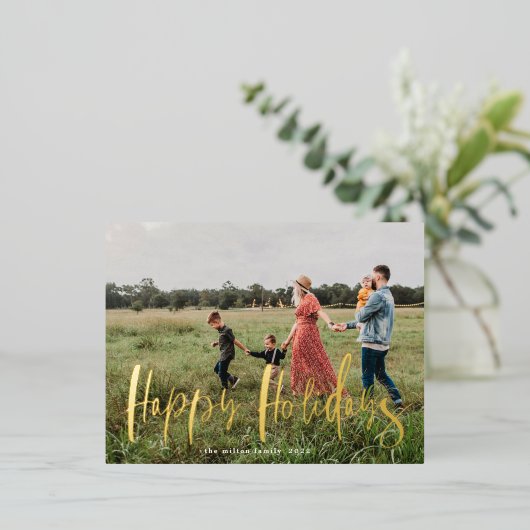 whimyscript script foto blij met betaalpas folie uitnodiging briefkaart (Staand Voorkant)