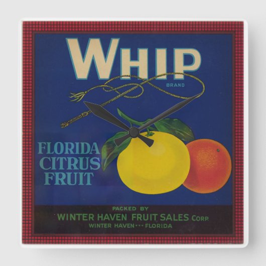  Whip Citrus Fruit Label Vierkante Klok (Voorkant)