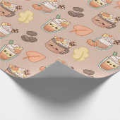 Whipped Autumn Drinks & Leaves Pattern Cadeaupapier (Hoek)