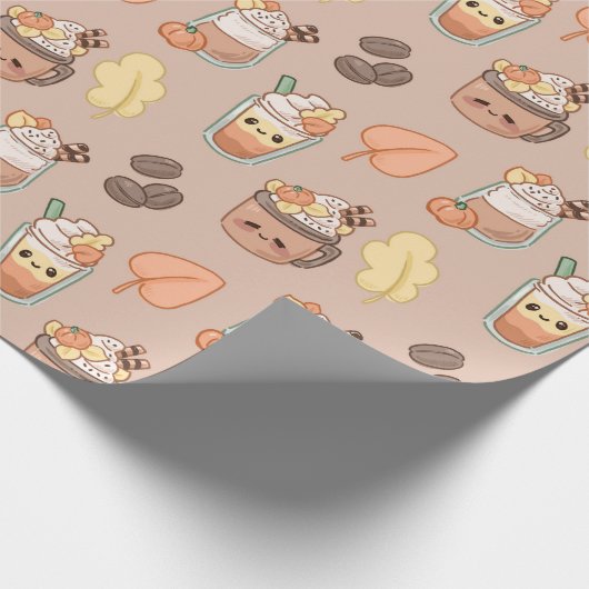 Whipped Autumn Drinks & Leaves Pattern Cadeaupapier (Hoek)