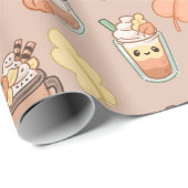 Whipped Autumn Drinks & Leaves Pattern Cadeaupapier (Rol Hoek)