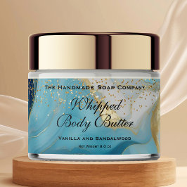 Whipped Body Butter Jar Label Blue Gold Glitter Waterfles Etiket