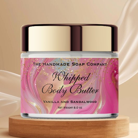 Whipped Body Butter Jar Label Pink Gold Glitter Waterfles Etiket