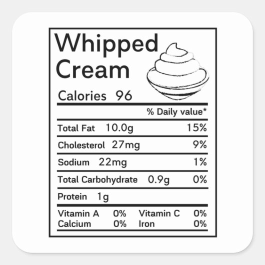 Whipped Cream Nutrition Facts matching Vierkante Sticker (Voorkant)