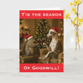 Whippet and Squirrel Christmas greetings card Kaart (Gele Bloem)