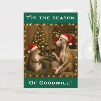 Whippet and Squirrel Christmas greetings card Kaart