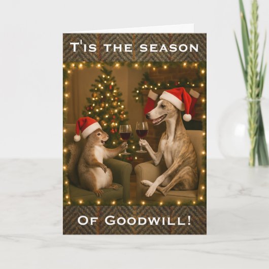 Whippet and Squirrel Christmas greetings card Kaart (Voorkant)