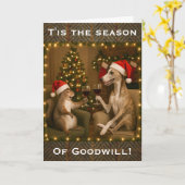 Whippet and Squirrel Christmas greetings card Kaart (Gele Bloem)
