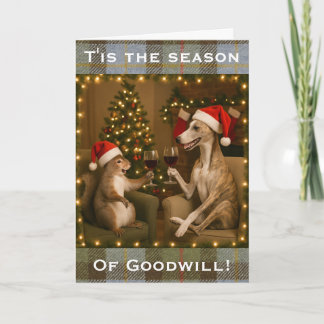 Whippet and Squirrel Christmas greetings card Kaart